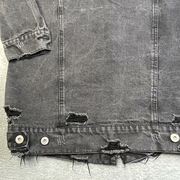 Highway Jeans Denim Black Jacket Women Size Large Distressed Oversized Long Coat - Picture 11 of 15